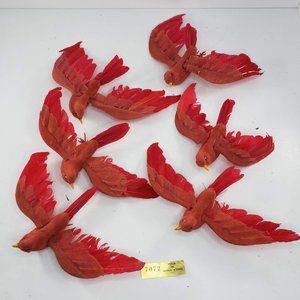 Vintage Hong Kong Cardinal Bird Wire Feet Christmas Ornaments Red Set of 6